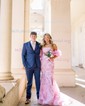 Mermaid Strapless Tulle Floral Prom Dresses With Puff Sleeve