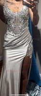 Sheath/Column V-neck Satin Corset Prom Dresses With Appliques