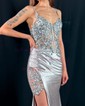 Sheath/Column V-neck Satin Corset Prom Dresses With Appliques