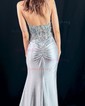 Sheath/Column V-neck Satin Corset Prom Dresses With Appliques
