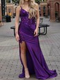 Sheath/Column V-neck Satin Corset Prom Dresses With Appliques
