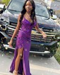 Sheath/Column V-neck Satin Corset Prom Dresses With Appliques