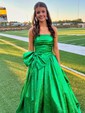 Ball Gown Strapless Ruched Satin Prom Dresses With Bow
