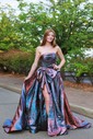 Ball Gown Strapless Ruched Satin Prom Dresses With Bow
