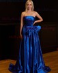 Ball Gown Strapless Ruched Satin Prom Dresses With Bow