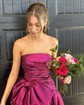 Ball Gown Strapless Ruched Satin Prom Dresses With Bow
