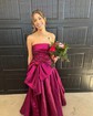 Ball Gown Strapless Ruched Satin Prom Dresses With Bow