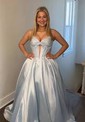 Ball Gown Strapless Satin Corset Prom Dresses With Ruched