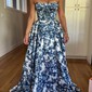 Ball Gown Strapless Satin Floral Prom Dresses With Ruched