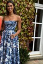 Ball Gown Strapless Satin Floral Prom Dresses With Ruched