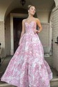 Ball Gown Strapless Satin Floral Prom Dresses With Ruched
