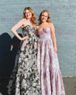 Ball Gown Strapless Satin Floral Prom Dresses With Ruched