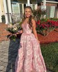 Ball Gown Strapless Satin Floral Prom Dresses With Ruched