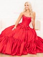 Ball Gown Strapless Satin Corset Prom Dresses With Bow
