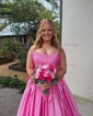 Ball Gown Strapless Satin Corset Prom Dresses With Bow