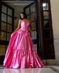 Ball Gown Strapless Satin Corset Prom Dresses With Bow