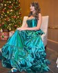 Ball Gown Strapless Satin Corset Prom Dresses With Bow