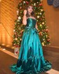 Ball Gown Strapless Satin Corset Prom Dresses With Bow