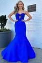 Mermaid Strapless Satin Cut Out Prom Dresses With Bow