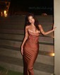Corset Chocolate Satin Sheath/Column Cowl Neck Party Dresses
