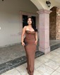 Corset Chocolate Satin Sheath/Column Cowl Neck Party Dresses