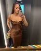 Corset Chocolate Satin Sheath/Column Cowl Neck Party Dresses