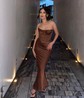 Corset Chocolate Satin Sheath/Column Cowl Neck Party Dresses