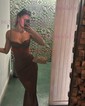 Corset Chocolate Satin Sheath/Column Cowl Neck Party Dresses