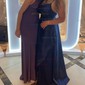 A-line Cowl Neck Floor-length Satin Prom Dresses With Split