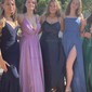 A-line Cowl Neck Floor-length Satin Prom Dresses With Split