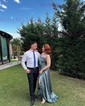 A-line Cowl Neck Floor-length Satin Prom Dresses With Split