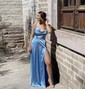 A-line Cowl Neck Satin Floor-length Split Front Formal Dresses