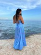 A-line Cowl Neck Satin Floor-length Split Front Formal Dresses