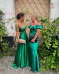 A-line V-neck Satin Prom Dresses With Ruched