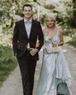 A-line V-neck Satin Prom Dresses With Ruched