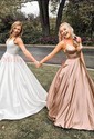 A-line V-neck Satin Prom Dresses With Ruched