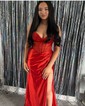 Sheath/Column Sweetheart Satin Corset Prom Dresses With Ruched