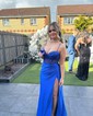 Sheath/Column Sweetheart Satin Corset Prom Dresses With Ruched