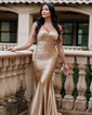 Sheath/Column Strapless Satin Prom Dresses With Ruched