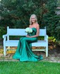 Sheath/Column Strapless Satin Prom Dresses With Ruched