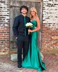 Sheath/Column Strapless Satin Prom Dresses With Ruched