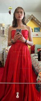 Ball Gown Strapless Satin Corset Prom Dresses With Ruched