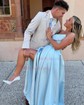 Ball Gown Strapless Satin Corset Prom Dresses With Ruched