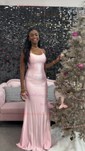 Mermaid Scoop Neck Satin Prom Dresses With Ruched