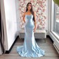 Mermaid Scoop Neck Satin Prom Dresses With Ruched