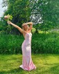Mermaid Scoop Neck Satin Prom Dresses With Ruched