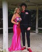 Mermaid Scoop Neck Satin Prom Dresses With Ruched