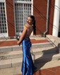 Mermaid Scoop Neck Satin Prom Dresses With Ruched