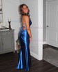 Mermaid Scoop Neck Satin Prom Dresses With Ruched
