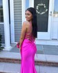 Mermaid Scoop Neck Satin Prom Dresses With Ruched